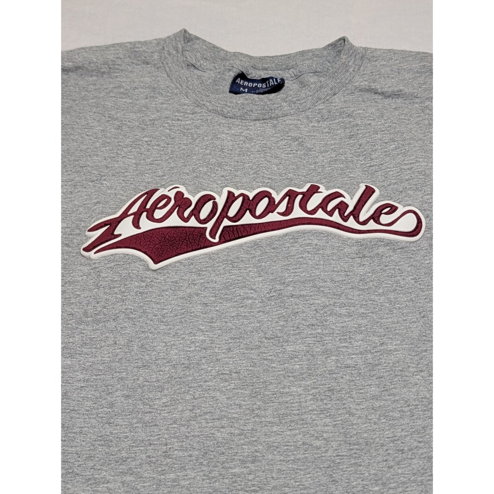 Aeropostale Mens Medium Gray Short Sleeve Graphic T-Shirt Burgundy Logo